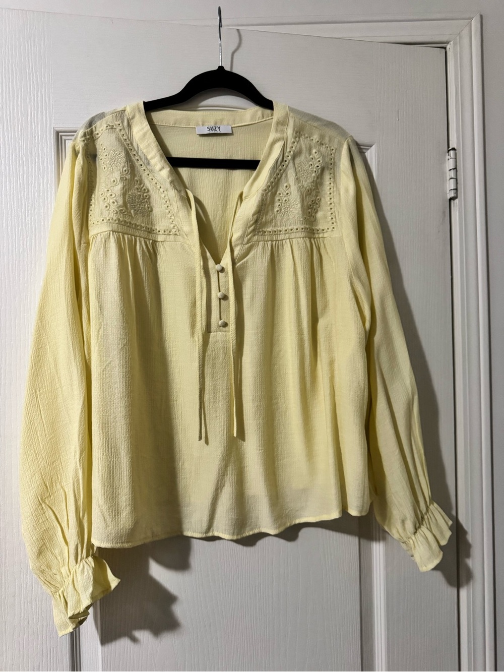 Pale Yellow Long-Sleeve Peasant Blouse